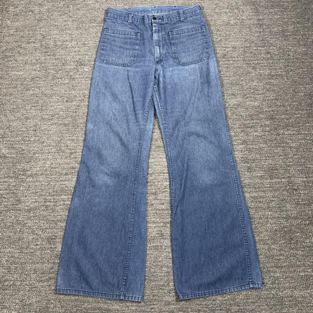 Navdungaree US Navy Jeans Mens 31x33 Trousers Bell Bottom Flared Denim Vtg 90s